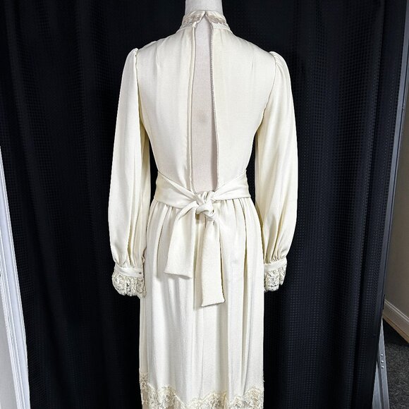 Gorgeous Vintage 70s Carson Pirie Scott Chicago Crepe Lace Wedding Prairie Dress - Picture 9 of 16